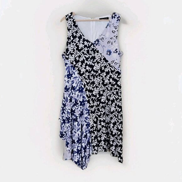 Ivanka Trump Dress 12 Patchwork Floral Sleeveless Assymetric Handkerchief Hem - Picture 1 of 16